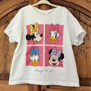 Zara Girls Minnie Mouse & Daisy Pink Glitter Top Disney